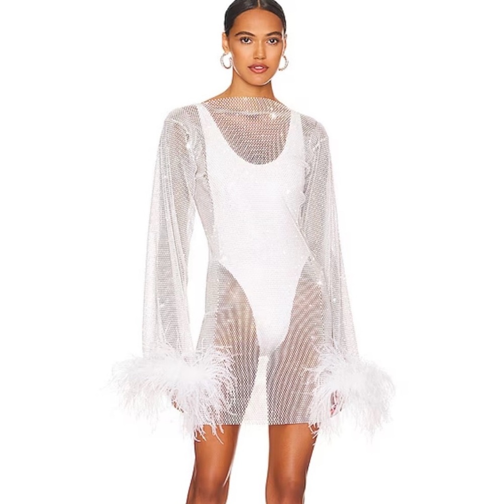 Santa Brands white crystal feather dress